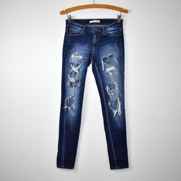 KanCan Jeans Womens 27 Mid Rise Destructed Skinny Distressed Stretch Denim Fray - Picture 1 of 14